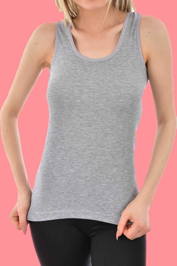 Tutku-Women's Gray 6-Pack Cotton Ribbed Strap Tank Top