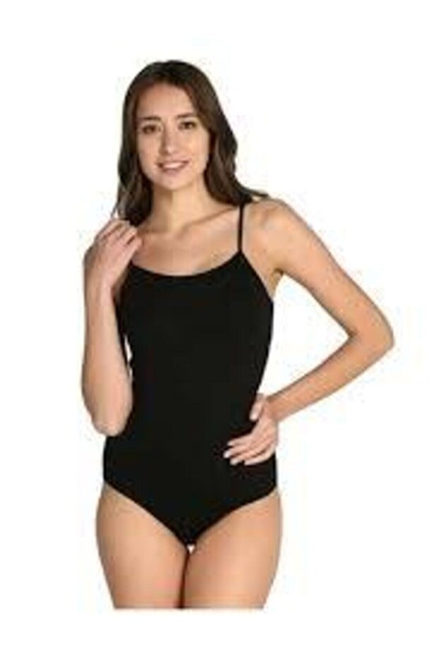 Tutku-Women's Black Rope Strap Lycra Bodysuit Undershirt 0148 Pack of 3
