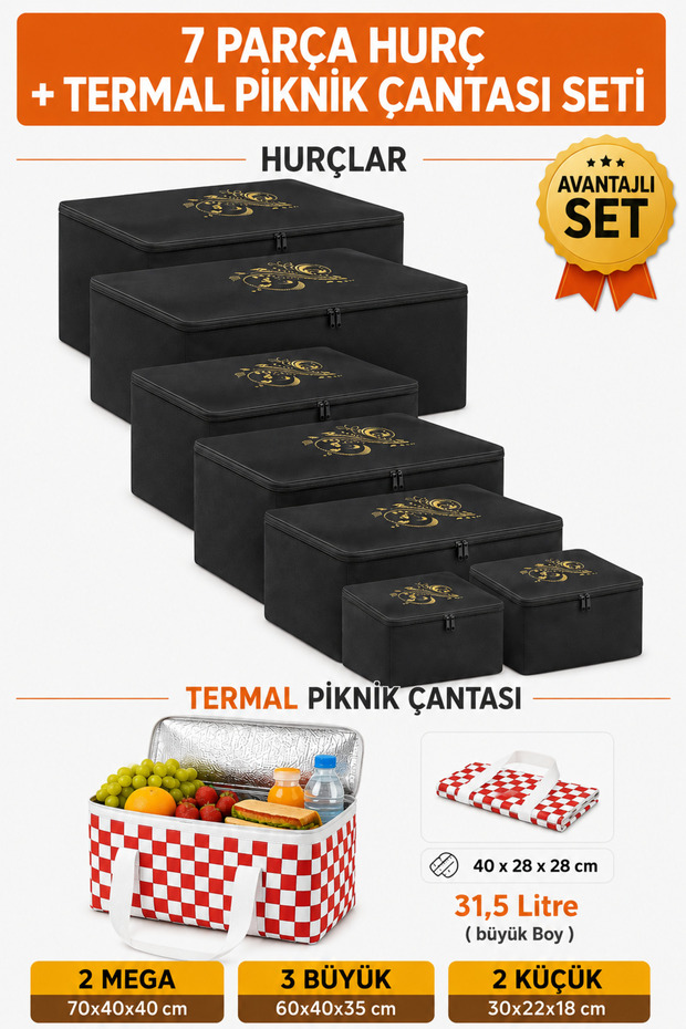 7-Piece Storage Organizer and Thermal Picnic Bag Set, 8-Piece Under-Bed & In-Closet Organizer