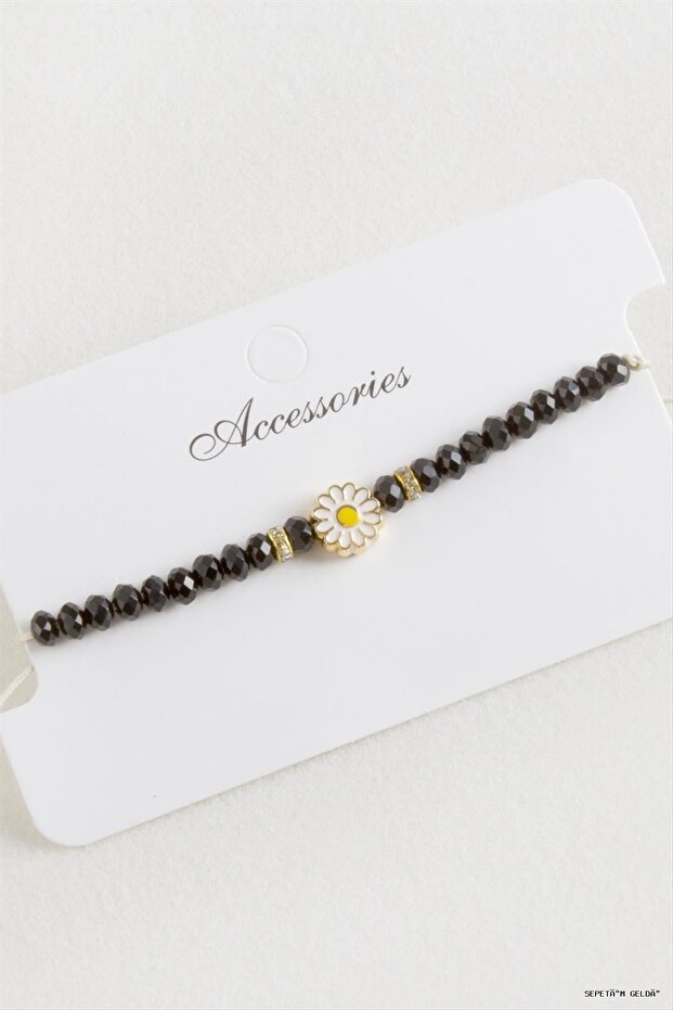 Spt-Gld Daisy Crystal Macrame Rope (234309) Bracelet Black