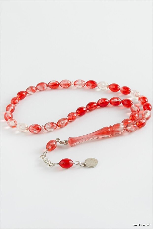 Spt-Gld Olive Shaped Plastic Prayer Beads 8X11 (225653) mm Red