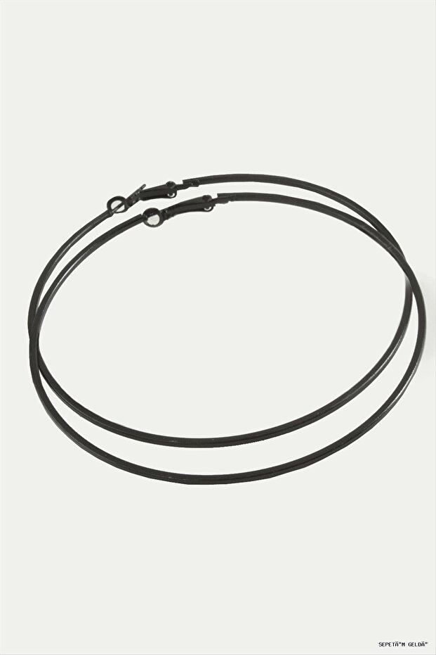 Spt-Gld Crushed Striped Metal Hoop Earrings 8-9-10 cm Black (230338) 9 cm