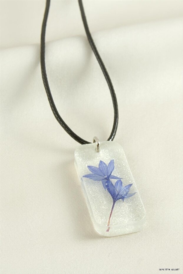 Spt-Gld Cornflower Glitter Rectangular Epoxy (225818) Necklace Blue