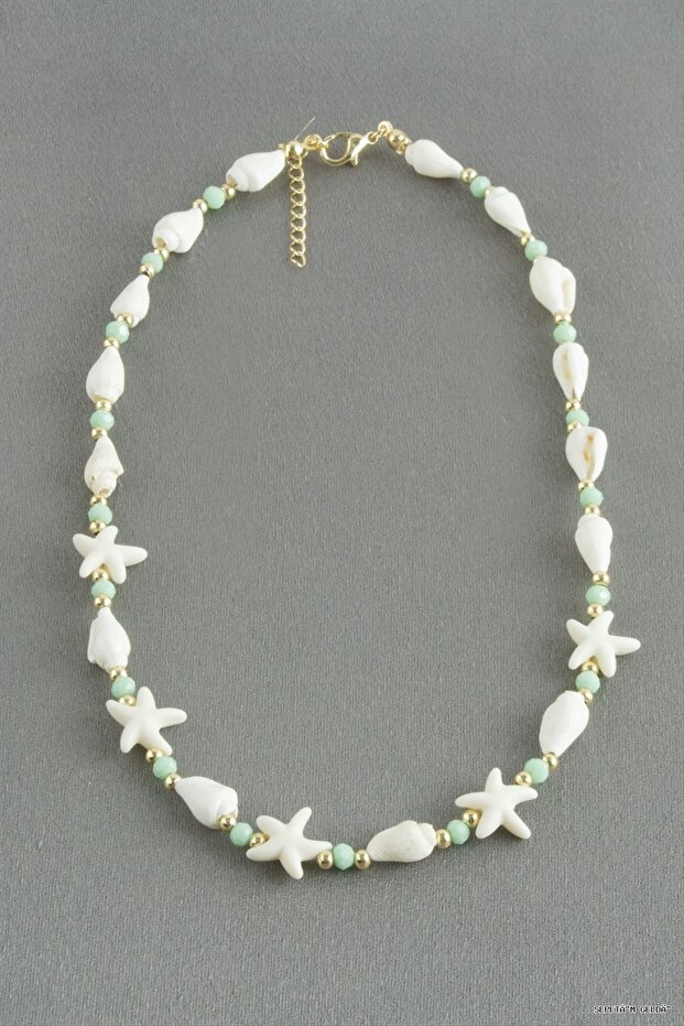 Spt-Gld Starfish Crystal Natural Stone Necklace (232422) Water Green
