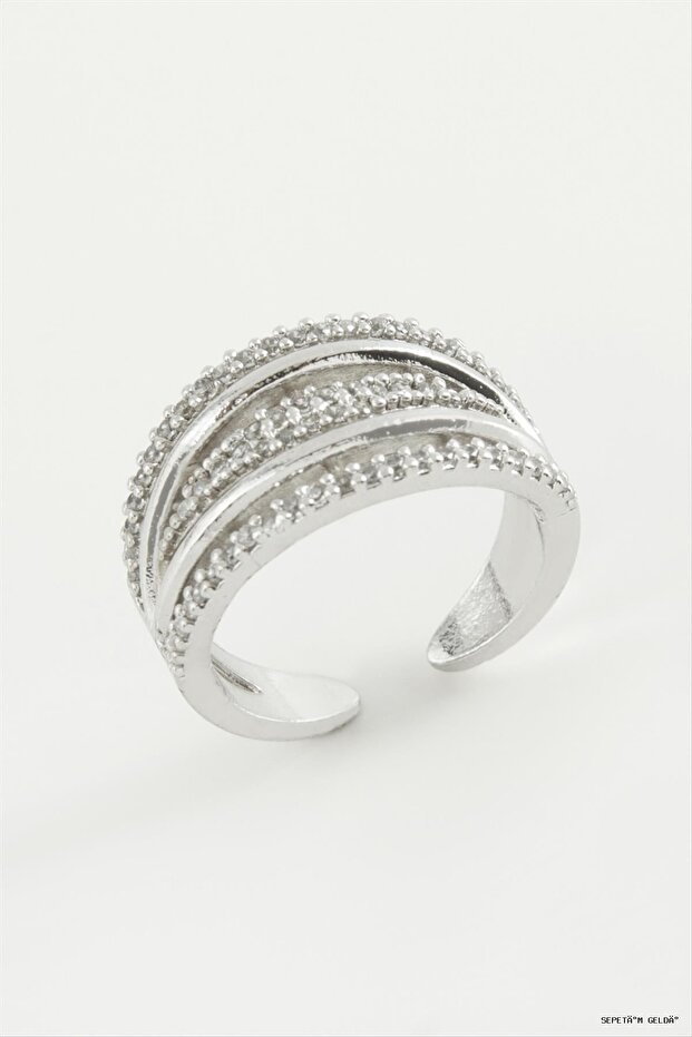 Spt-Gld 5 Row Zircon Stone Ring (230116) Silver Color