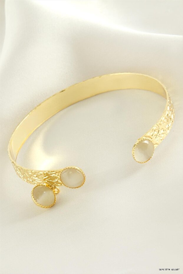 Spt-Gld Hanging Glass Stone Bracelet (11038) White Bracelet