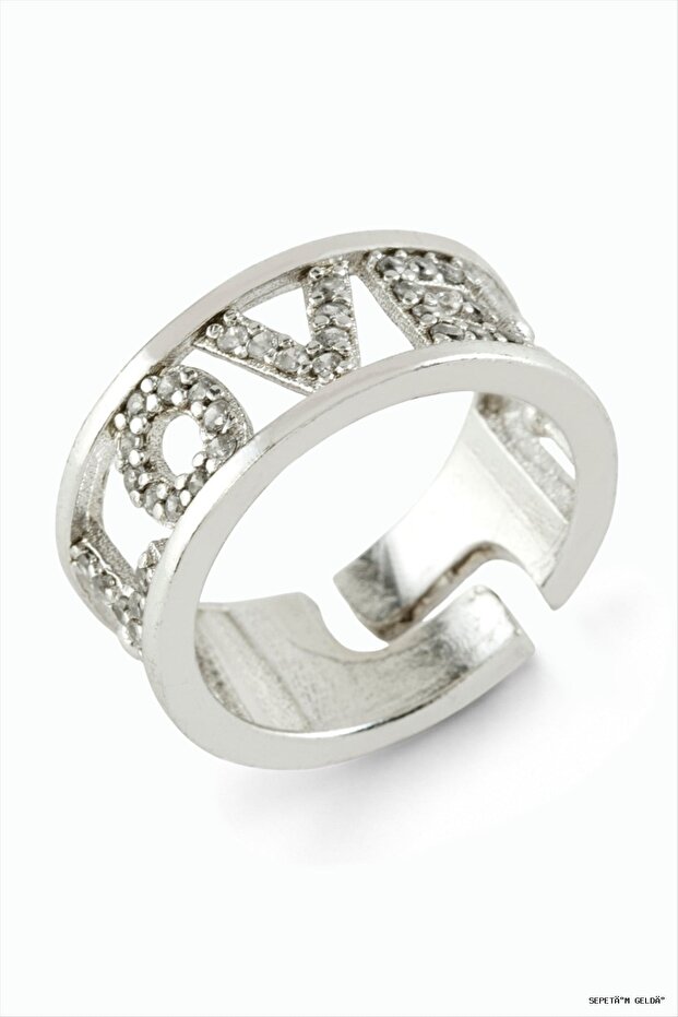Spt-Gld Love Written Stone Ring (232713) Silver Color