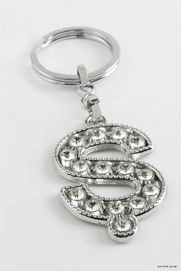 Spt-Gld Silver Color Stone (00352) Letter Keychain