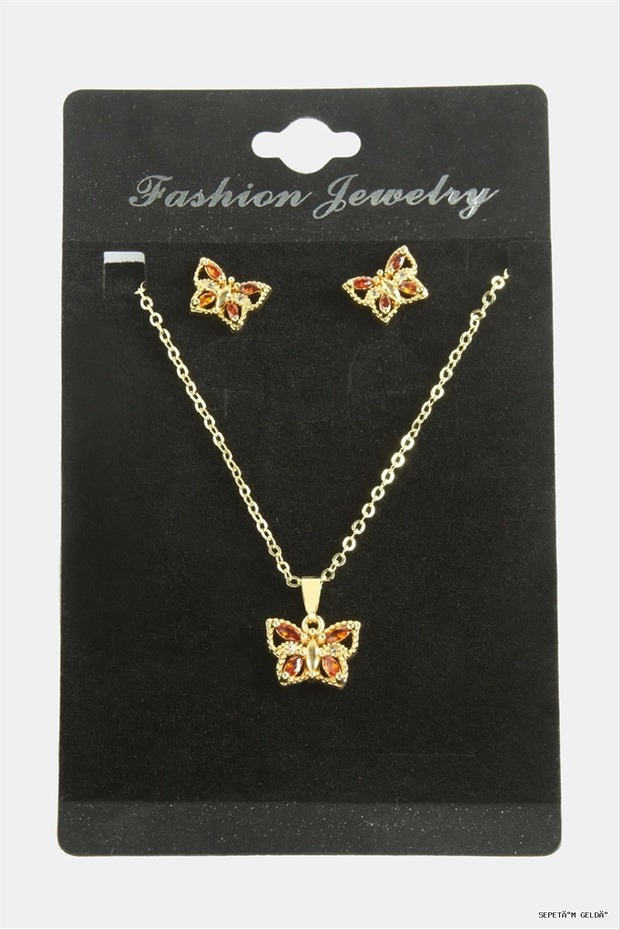 Spt-Gld Zircon Stone Set (03759) Necklace Red