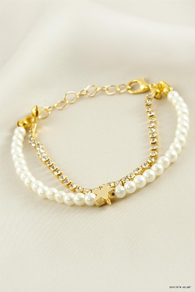 Spt-Gld Star Strip Stone Pearl (235326) Bracelet Yellow