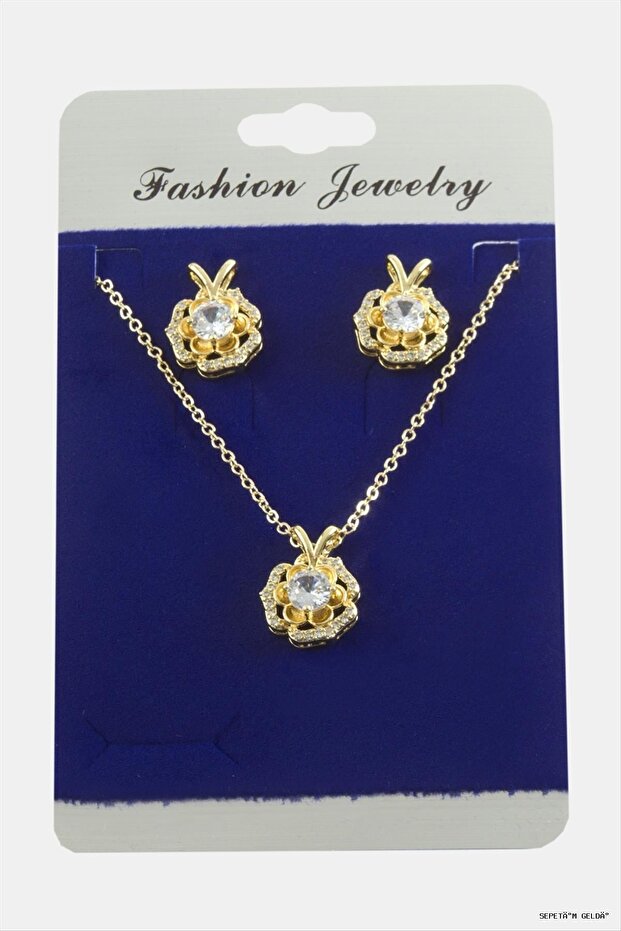 Spt-Gld Rose Zircon Stone Set Necklace (04701) Silver Color