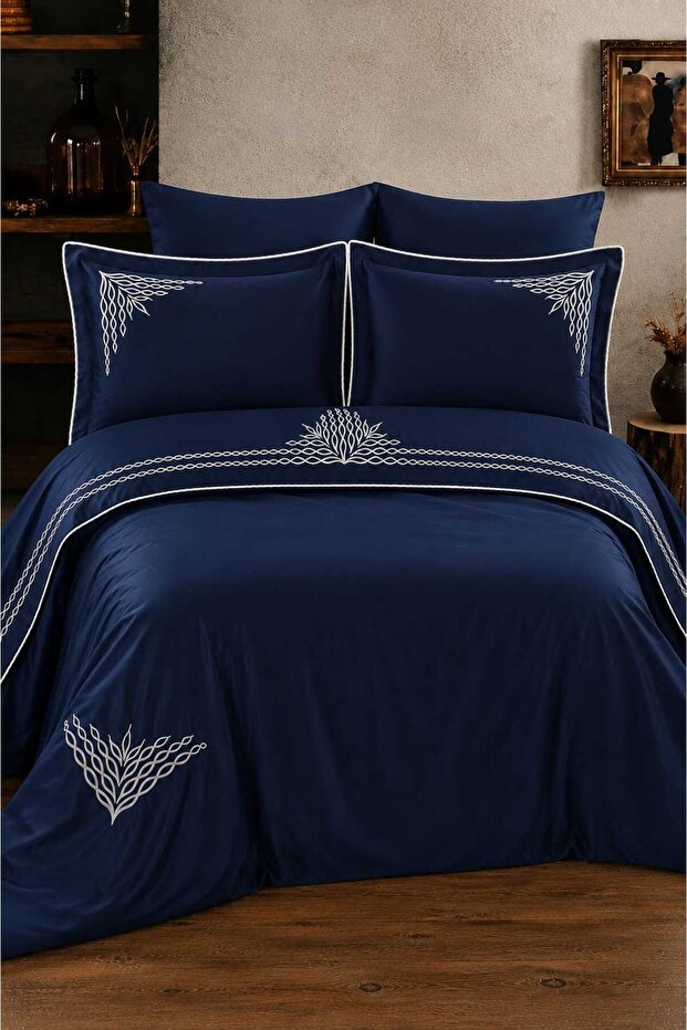 Crown Premium 100% Cotton Embroidered 6 Piece Double Duvet Cover Set