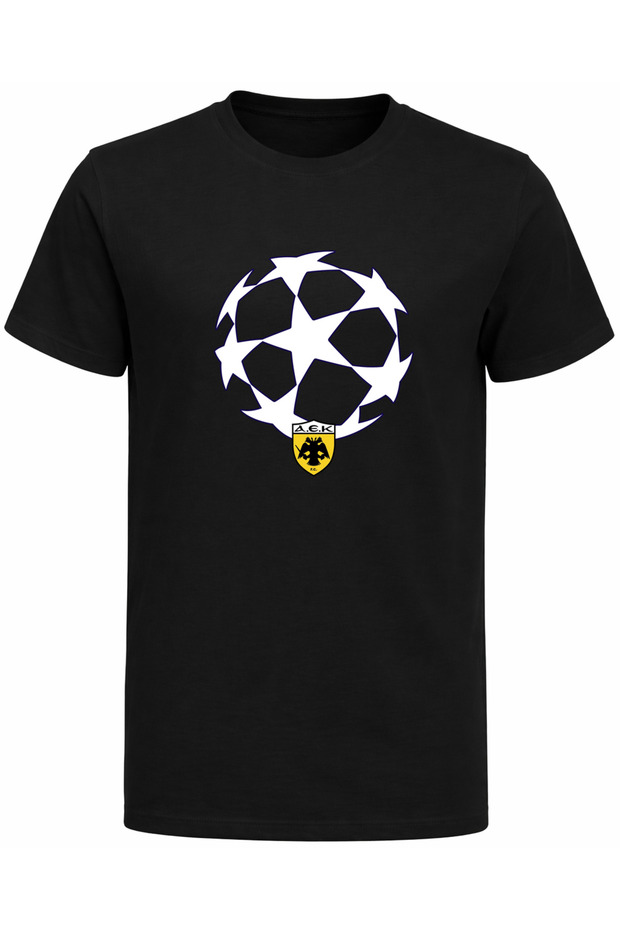 Αεκ Αθήνα Bi̇g Champions League Men's T-Shirt – White Cotton Short Sleeve Football Print Shirt