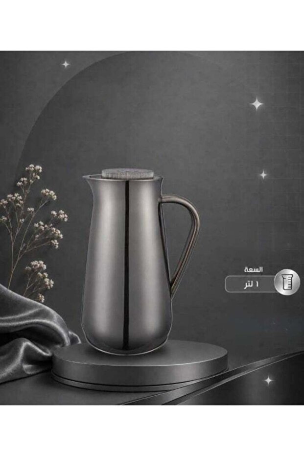 قارورة قهوة وشاي معزولة فاخرة سعة 1 لتر مع مقبض، تصميم خفيف الوزن مقاوم للتسرب، لون تيتانيوم لامع
