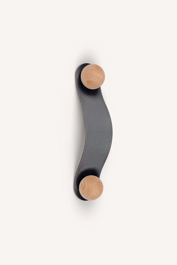 Anthracite Gray Wooden Detailed 96 mm Leather Handle