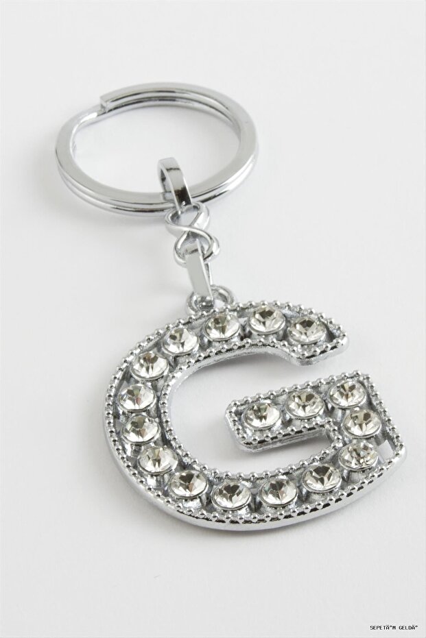 Spt-Gld Silver Color Stone (00357) Letter Keychain