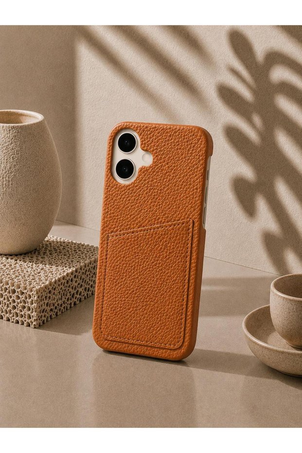 iPhone 17 (6.3 Inch) Compatible Leather Phone Case with Open Sides, Frameless Slim Design, Card Holder Compartment and Card Slot