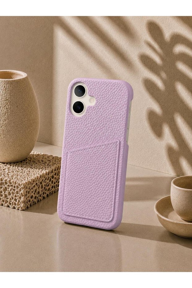 iPhone 16 (6.1 Inch) Compatible Leather Phone Case with Open Sides, Frameless Slim Design, Card Holder Compartment and Card Slot