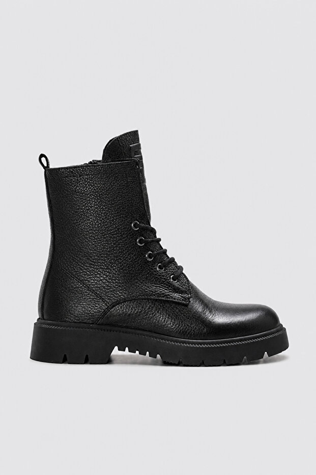 Genuine Leather Black Floater Women's Wedge Heel Boots 657Sza7771