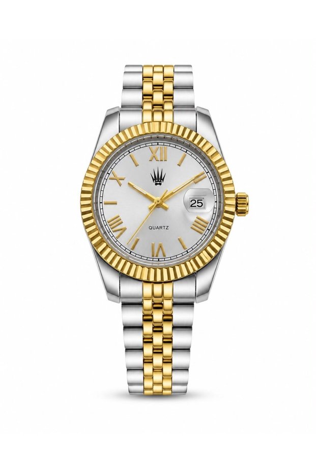 Calvior Silver Gold White Steel Wristwatch