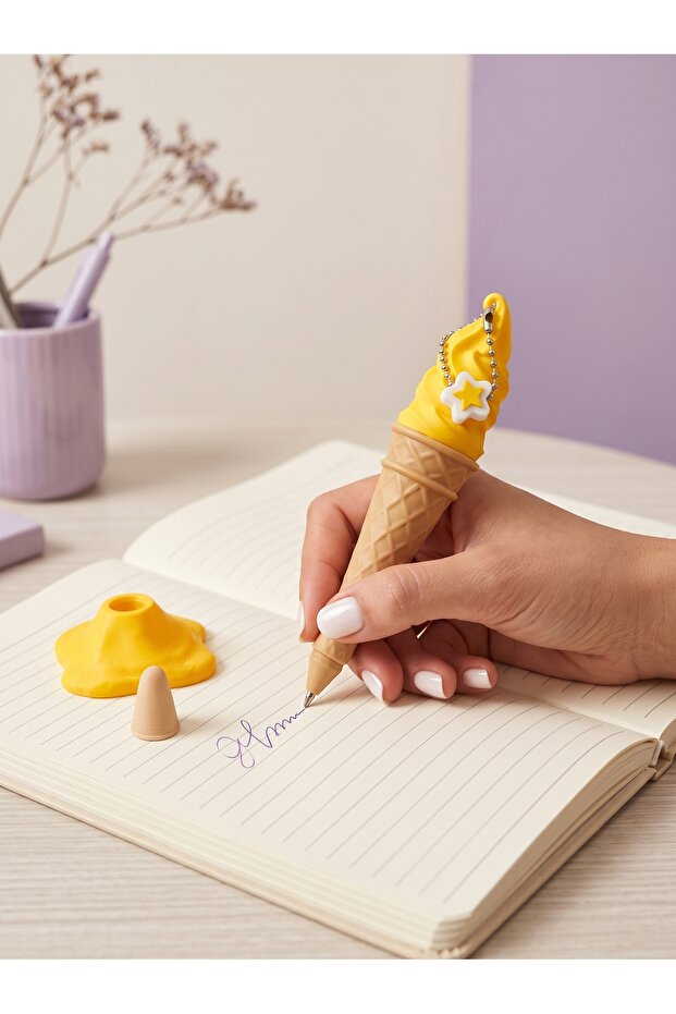 Ice Cream Shaped Ballpoint Pen with Stand and Cap Cute Kids Stationery Gift