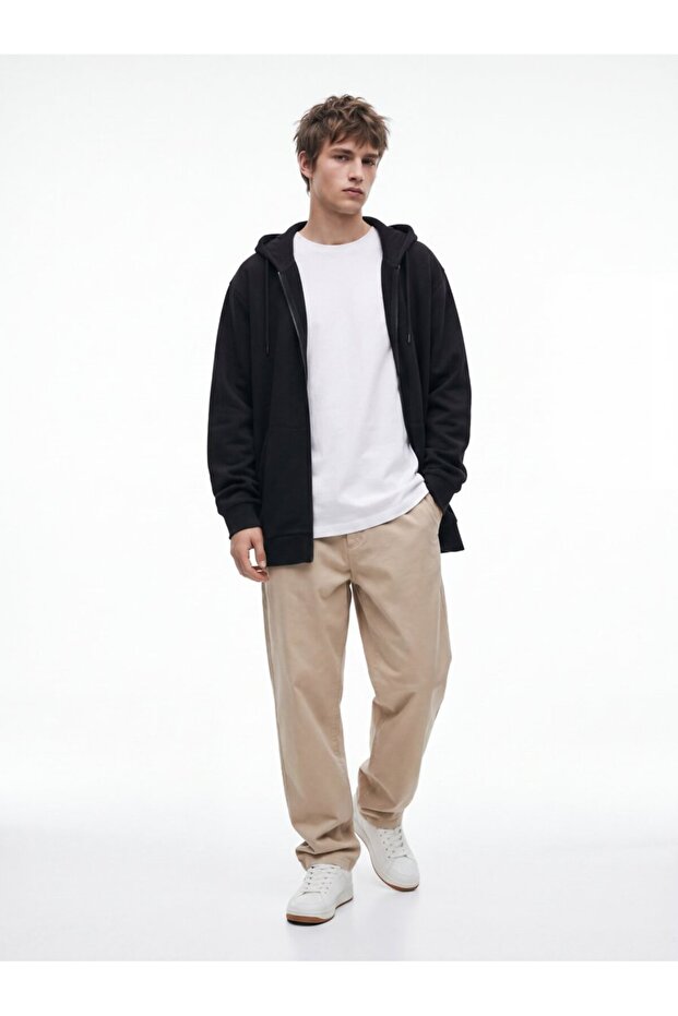 Regular Fit Zippered Hooded Anthracite Sweatshirt