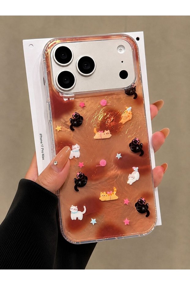 iPhone 17 Pro Compatible (Internally Printed) Shiny Patterned Soft Transparent Side Flashy Phone Case