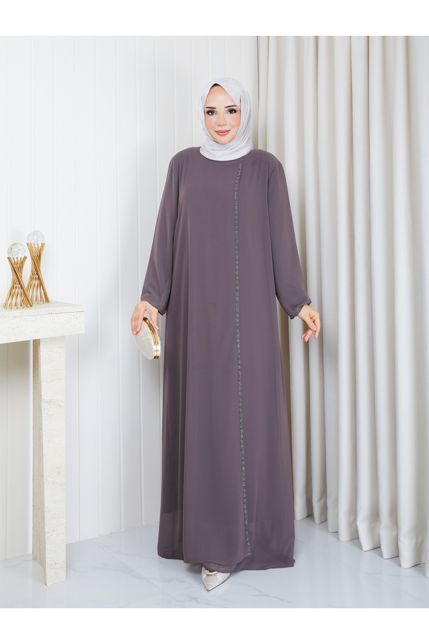 Plus Size Dress with Stone and Pearl Embellishments
