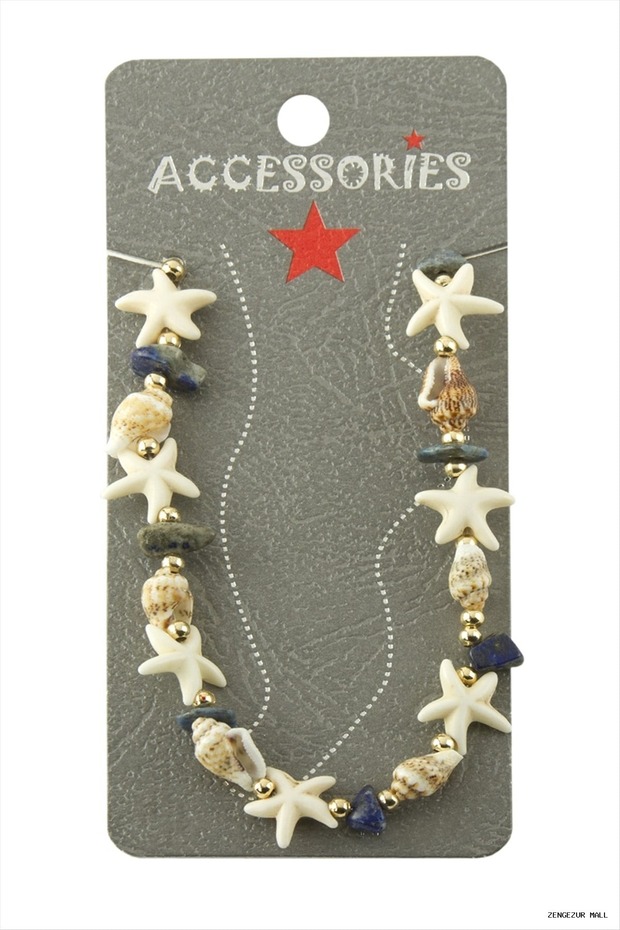 Zngzrmll Starfish Seashell Broken Natural Stone (24246) Anklet Navy Blue