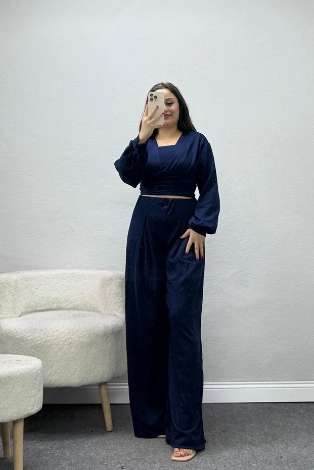 Women's Strapless Detailed Modal Suit Navy Blue