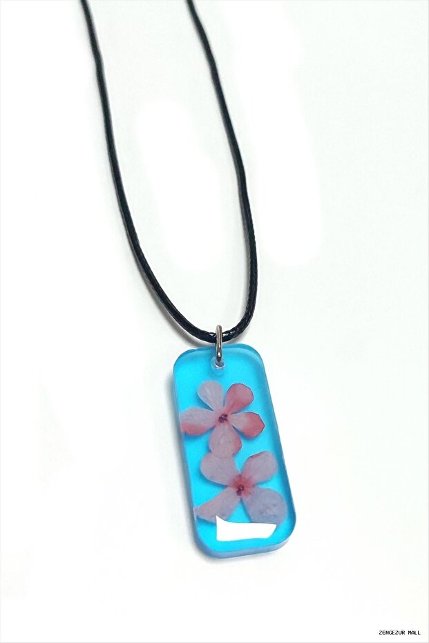 Zngzrmll Snowball Flower Rectangular Epoxy (30516) Pendant Blue