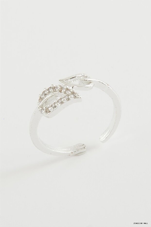 Zngzrmll Leaf Zircon Stone Ring (30914) Silver Color