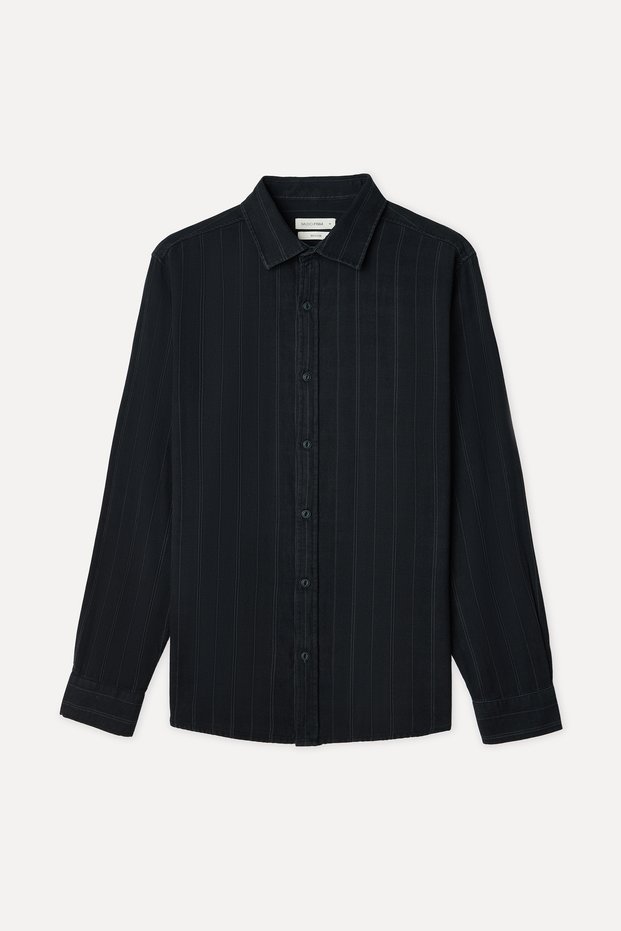Men's Black Striped Regular Fit Long Sleeve Shirt