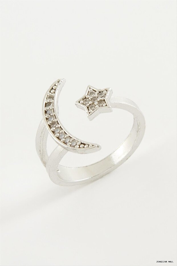 Zngzrmll Moon Star Zircon Stone Ring (34940) Silver Color