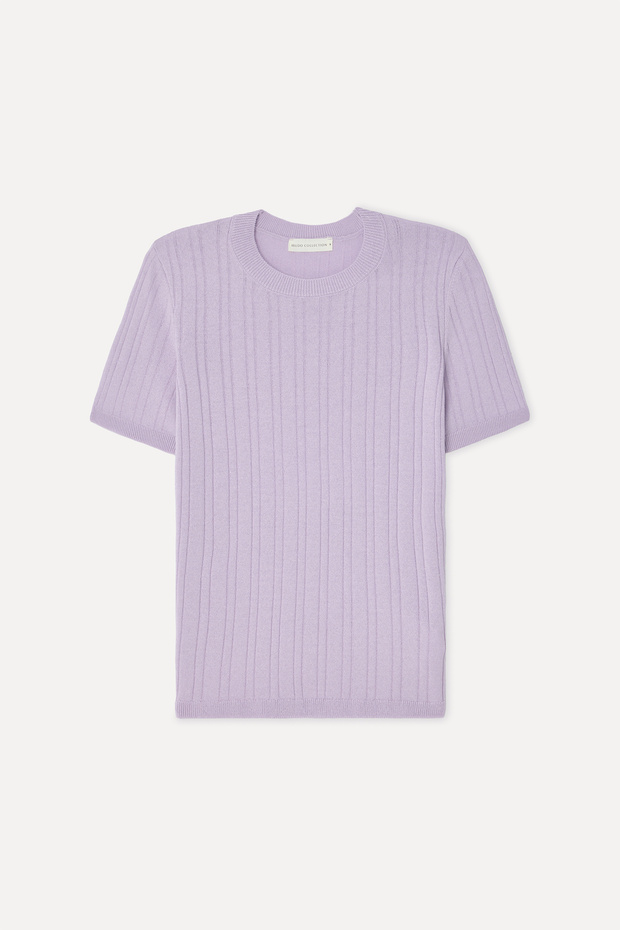 Women's Lilac Fitted Crew Neck Short Sleeve Knit Sweater