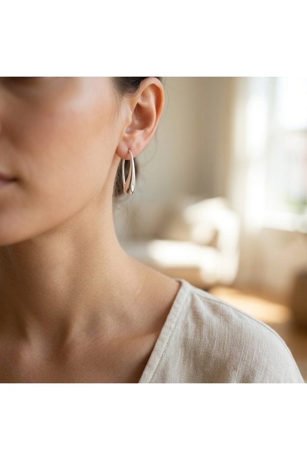Women's Thick Water Drop Model Minimalist Interlocking Hoop Earrings - Elegant Teardrop Design Everyday Jewelry