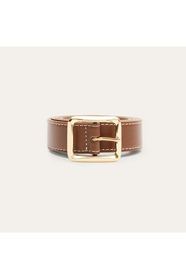 Women's Tan Color Belt with Stitching Detail