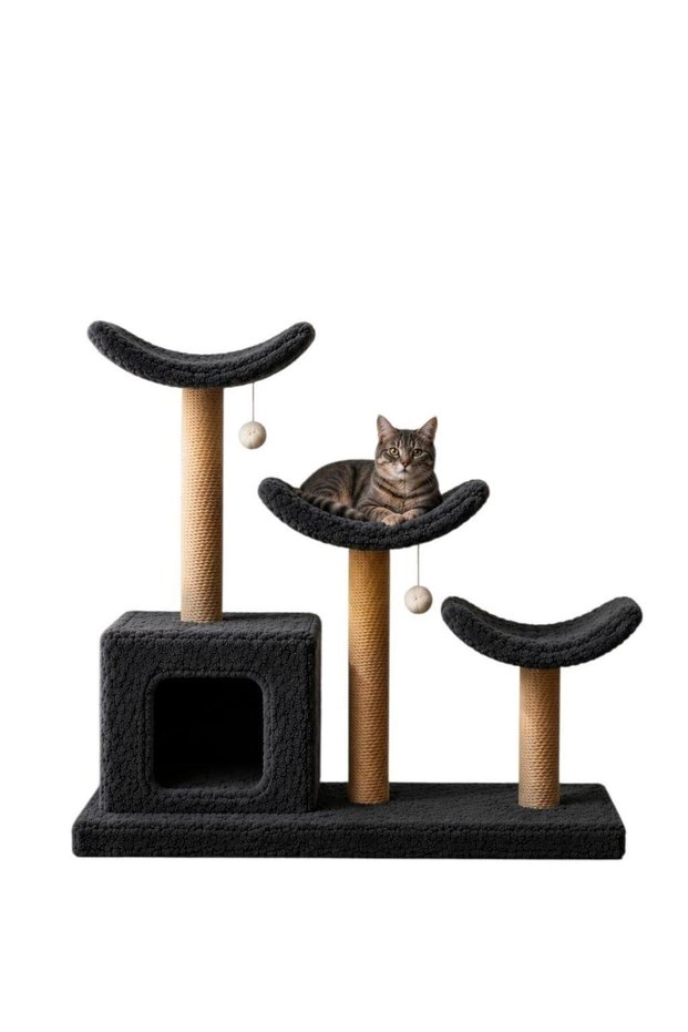 L1 Cat Nest Bed Scratching Tower Luxury 3-Bed Extra Wide Cat-Friendly Fabric Wipeable