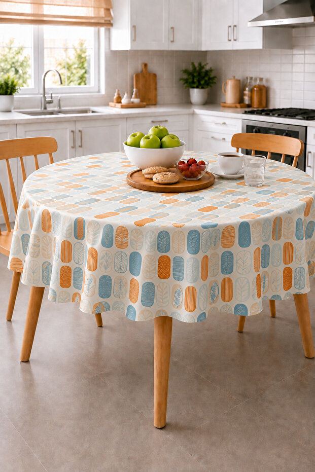 Patterned Round Pvc Oilcloth Tablecloth, Wipeable and Stain Resistant