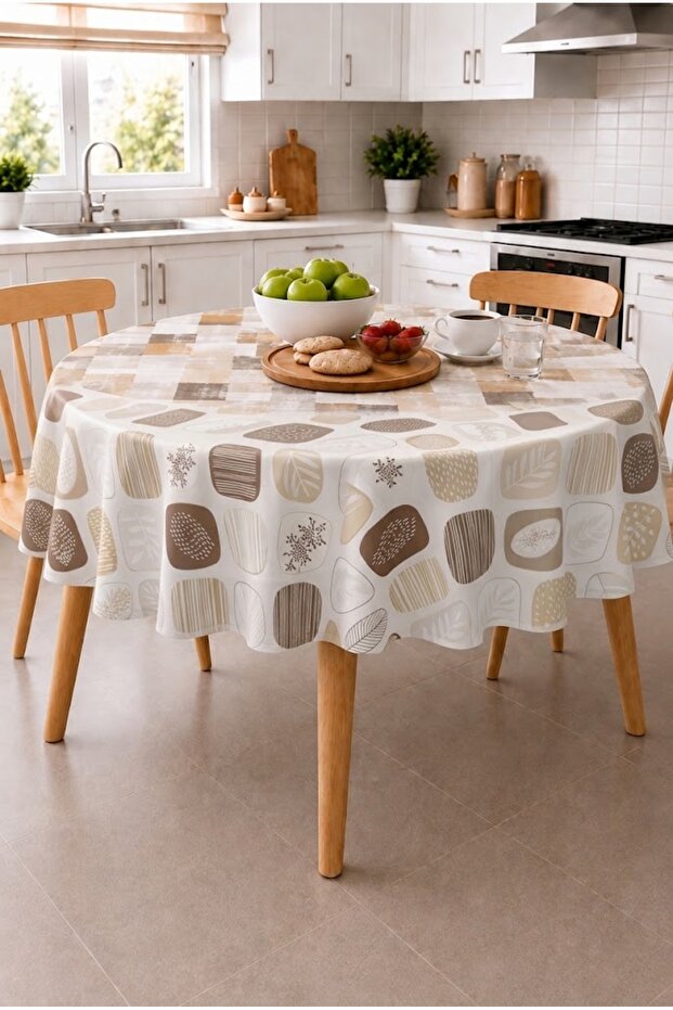 Patterned Round Pvc Oilcloth Tablecloth, Wipeable and Stain Resistant