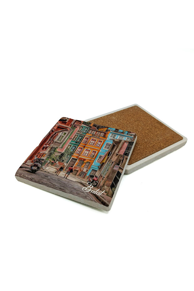 Istanbul-Balat Printed Natural Stone Coaster 10X10 Krt-54