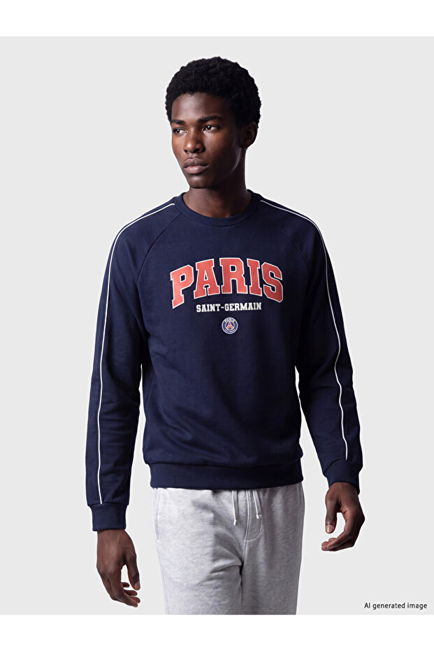 Ozmarka New Season Navy Blue Printed Men's Sweatshirt