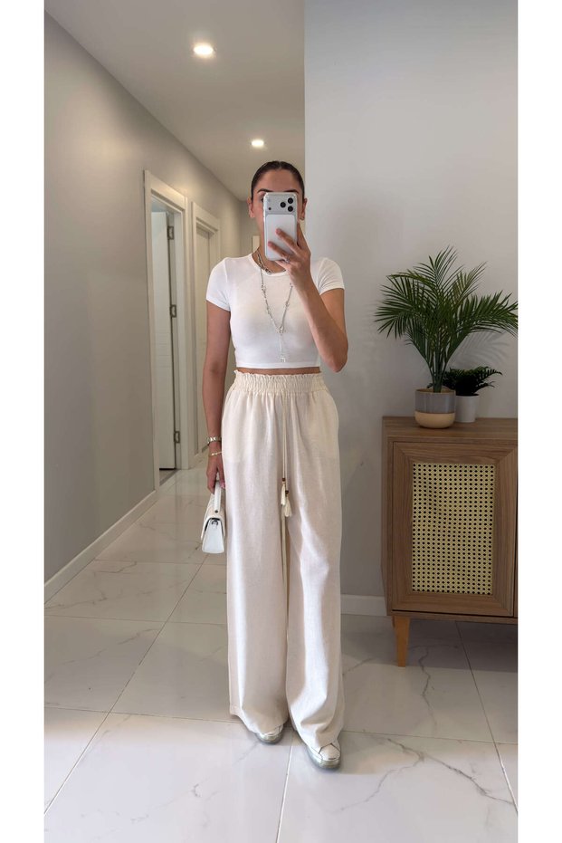 Zr Crystal Stone Waist Tie Detailed Trousers