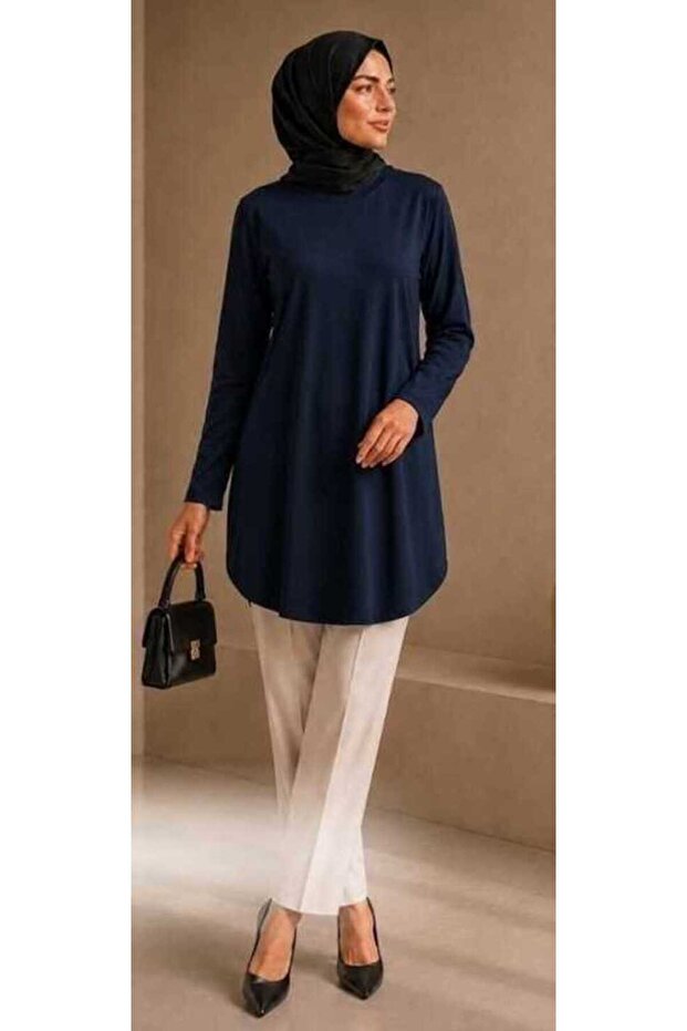 Plus Size Viscose Fabric Relaxed Fit Long Sleeve Tunic
