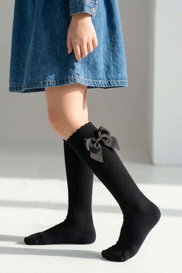 Girl's Bow-Tie Ribbed Knee-Length Socks