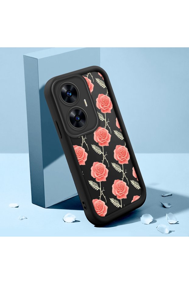 Realme C55 Compatible Retro Pink Rose Printed Case, Sturdy Hard Shell