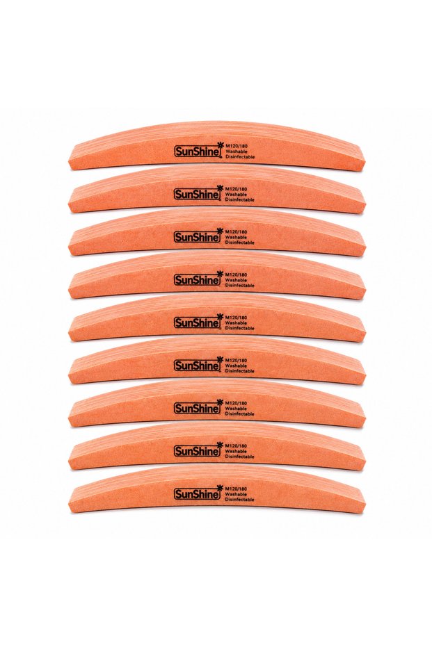 Sunshine Professional Curved Nail Files buffer120/180 Grit, Thick Cushioned Dual-Sided Washable and Disinfectable Nail Files for Natural, Acrylic and Gel Nails, Turquoise Blue, Pack of 10