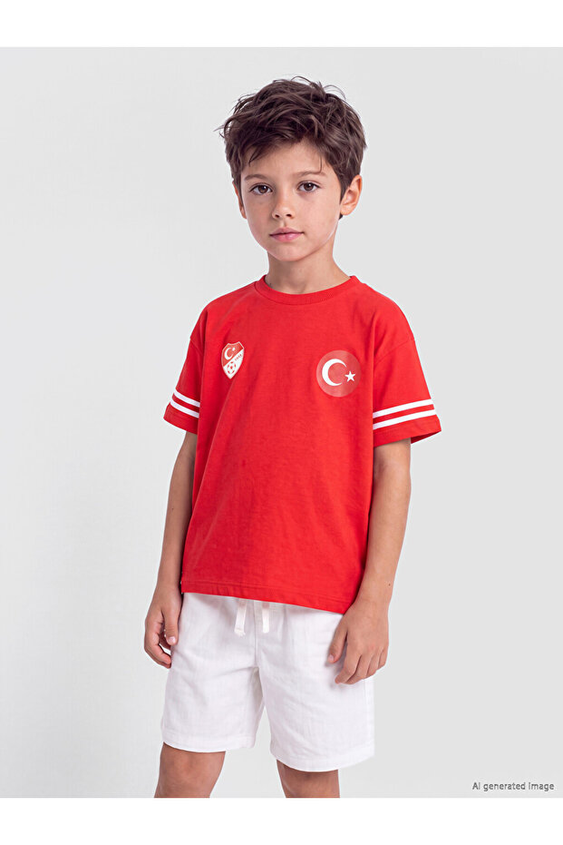 Vizyon New Season Red Turkey Printed Boys' T-Shirt