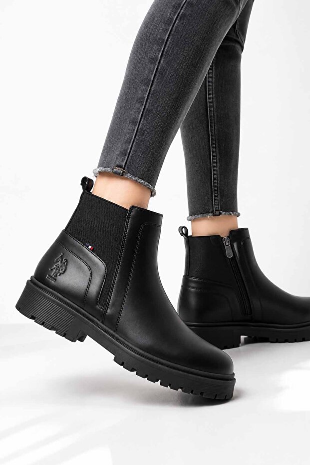 Women's Black Boots Chelsea Model Zippered Thick Sole Casual Shoes