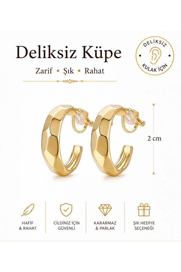 Non-Perforated Clip-On Women's Earrings - Embossed Hoop Earrings
